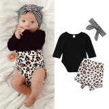 Casual Leopard print Baby Romper+Short Pants+Headband