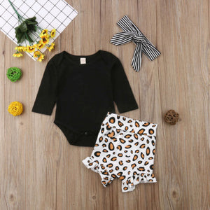 Casual Leopard print Baby Romper+Short Pants+Headband